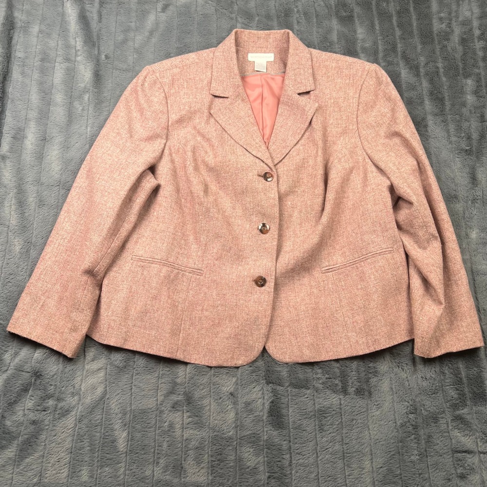 Worthington Womens Pink Marl Three Button Blazer Jacket Plus Size 24W